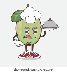 An illustration of Ogeechee Lime cartoon mascot character as a Chef with food on tray ready to serve