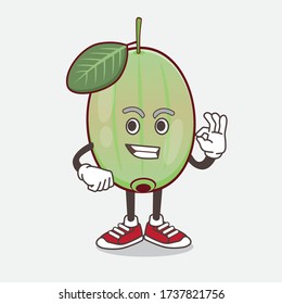 An illustration of Ogeechee Lime cartoon mascot character with calling gesture