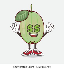 An illustration of Ogeechee Lime cartoon mascot character with money symbol on eyes