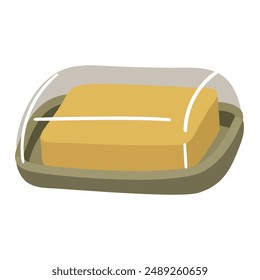 Illustration of an oil can neatly placed in a glass oil can with a lid and ready for use. Perfect adding juiciness and flavor to your culinary creations. Insulated piece of oil on stand with a screen