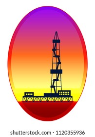 Illustration of the oil derrick on evening landscape