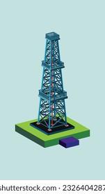 Illustration of Oil Drilling Rig, Watch Tower, Network Tower, and Radio Tower.