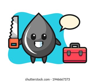 Illustration of oil drop character as a woodworker, cute style design for t shirt, sticker, logo element