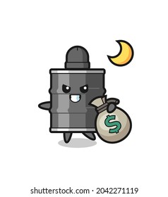 Illustration of oil drum cartoon is stolen the money , cute design