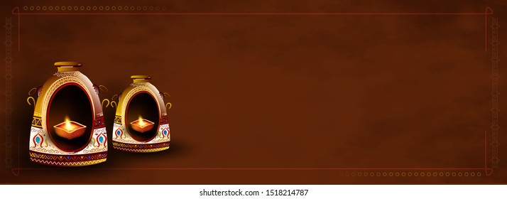 illustration of oil lamp lighting effect background for Subh Diwali,happy diwali poster or banner design.
