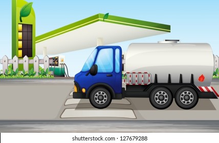 Illustration of an oil tanker near a gasoline station