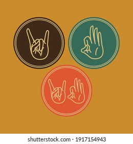 Illustration of ok and metal hand symbol