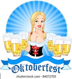 Illustration Of Oktoberfest Girl Serving Beer