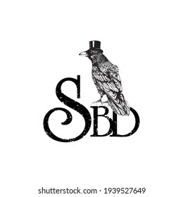Illustration old bird silhouette animal sign logo design template