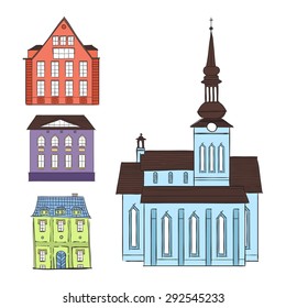 Illustration of old building in  European city. 