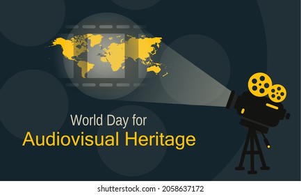 Illustration of an old camera film showing a piece of historical film. World day for audiovisual heritage.