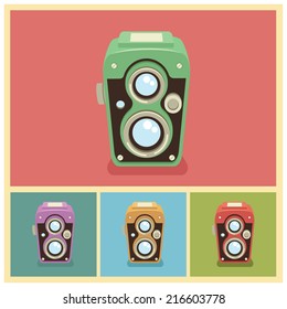 Illustration of old camera  in various color