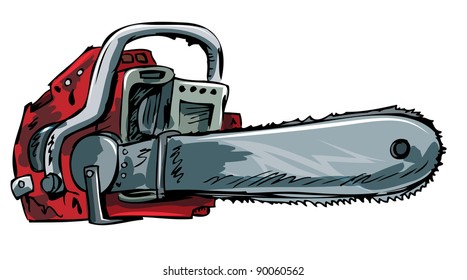 Illustration of old chainsaw. Isolated on white