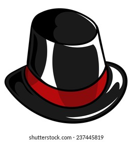 Illustration of a old Christmas silk snowman black top hat with a red stripe.