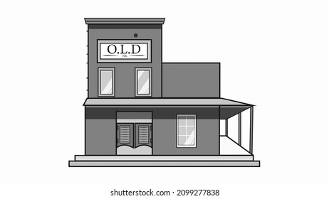 Illustration of Old Coffee Shop Building Colorless Theme