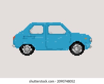 Illustration of old compact car in pixel art style
