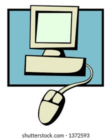 illustration of an old computer in beige color
