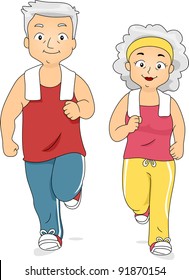 Illustration of an Old Couple Jogging Together