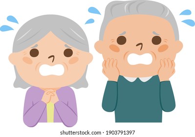 Illustration of an old couple. Senior women and men in trouble.