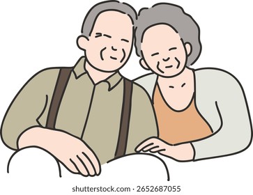 Illustration of an old couple smiling affectionately