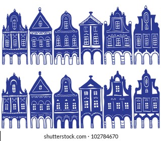Illustration of old decorated village houses - background patten