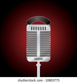 Illustration of an old fashioned microphone in silver on a black background