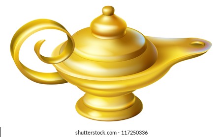 Illustration an old fashioned Oil Lamp like one genie may pop out in an Aladdin story