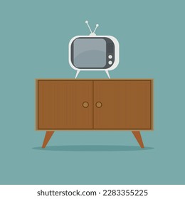 Illustration of an old fashioned white TV on an old table professionally