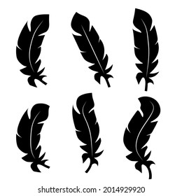 illustration of an old feather. Feather feather silhouette. Retro image of letter with feather icon