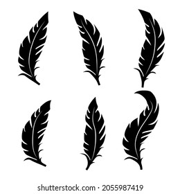 illustration of an old feather. Feather feather silhouette. Retro image of letter with feather icon