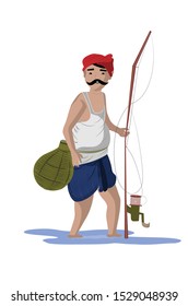 An illustration of old fisherman in dress. 