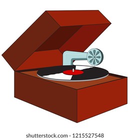 Illustration of an old gramophone with a record isolated on white background