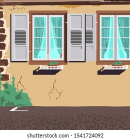 Illustration of old house wall with old window
