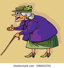 illustration of an old lady with a stick