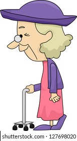 Illustration of an Old Lady with Walking Stick