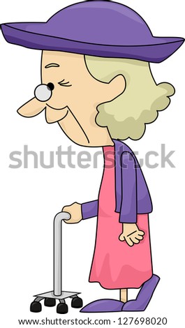Illustration of an Old Lady with Walking Stick