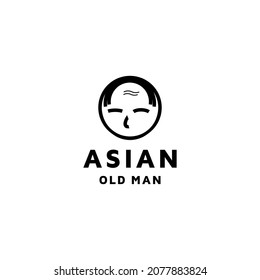 illustration old man Asian hair cut bolt face logo design vector graphic icon symbol emote expression