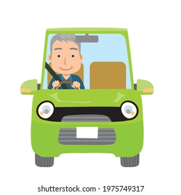 Illustration of an old man driving in a car