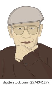 illustration of a old man with glasses and a beret