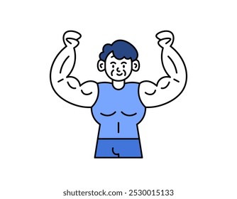 ilustração de um homem velho com corpo muscular. um avô fisiculturista. avô que é feliz e gosta de exercitar. saudável e forte. design de personagem estilo. elementos