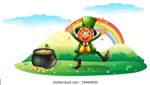 Illustration of an old man near the hill with coins