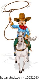 Illustration of an old man riding in a horse on a white background