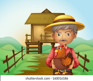 Illustration of an old man with a rooster