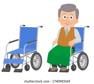 Illustration of an old man sitting in a wheelchair