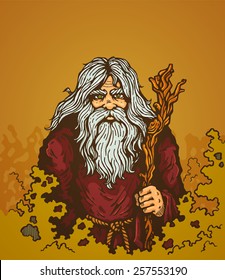 Illustration of a old man with staff