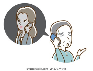 Illustration of an old man troubled by nuisance calls.