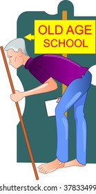Illustration of old man walking in the school	