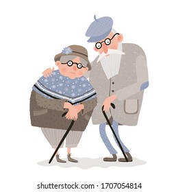 Illustration with an old man and a old woman. Cartoon style