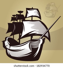 Illustration of an old map style ship/Old World Ship Vector