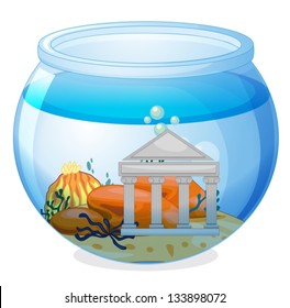 Illustration of an old museum inside the aquarium on a white background